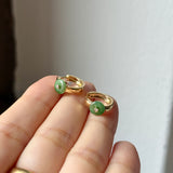 A-Grade Natural Green Jadeite Mini Donut Huggies Earrings No.180964