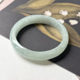 SOLD OUT: 59.8mm A-Grade Natural Light Green Jadeite Modern Round Bangle No.152208