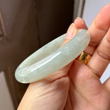 SOLD OUT: 59.8mm A-Grade Natural Light Green Jadeite Modern Round Bangle No.152208