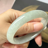 SOLD OUT: 59.8mm A-Grade Natural Light Green Jadeite Modern Round Bangle No.152208