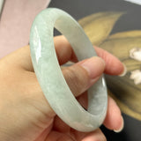 SOLD OUT: 59.8mm A-Grade Natural Light Green Jadeite Modern Round Bangle No.152208