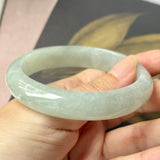SOLD OUT: 59.8mm A-Grade Natural Light Green Jadeite Modern Round Bangle No.152208