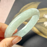 SOLD OUT: 59.8mm A-Grade Natural Light Green Jadeite Modern Round Bangle No.152208