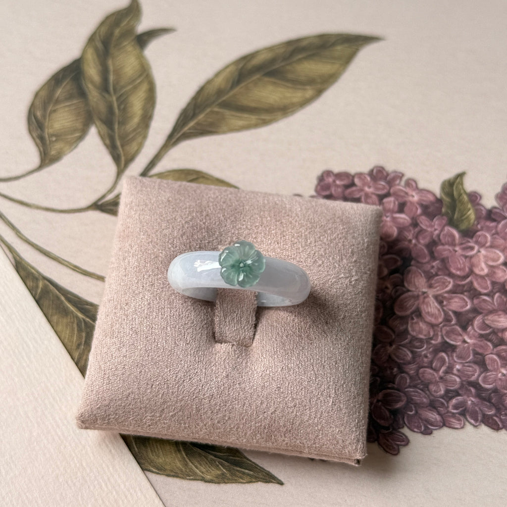 (Custom) 16.8mm A-Grade Natural Jadeite Joseon Dynasty Ring (Cherry Blossom) No.162681