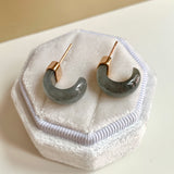 A-Grade Natural Black Jadeite Cloop Earring Studs No.180831
