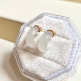 A-Grade Natural White Jadeite Cloop Earring Studs No.180832