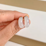 A-Grade Natural White Jadeite Cloop Earring Studs No.180832