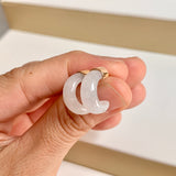 A-Grade Natural White Jadeite Cloop Earring Studs No.180832