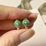 A-Grade Natural Green Jadeite Mini Donut Huggies Earrings No.180965