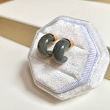 A-Grade Natural Black Jadeite Cloop Earring Studs No.180835
