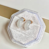A-Grade Natural White Jadeite Cloop Earring Studs No.180836