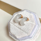 A-Grade Natural White Jadeite Cloop Earring Studs No.180836