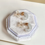 A-Grade Natural White Jadeite Cloop Earring Studs No.180836