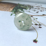 A-Grade Natural Bluish Green Floral Jadeite Donut Pendant No.171301
