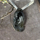 Icy A-Grade Black Jadeite Ruyi Pendant No. 172718