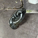 Icy A-Grade Black Jadeite Ruyi Pendant No. 172718