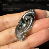 Icy A-Grade Black Jadeite Ruyi Pendant No. 172718