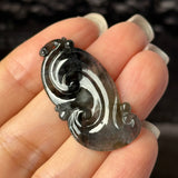 Icy A-Grade Black Jadeite Ruyi Pendant No. 172718