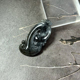 Icy A-Grade Black Jadeite Ruyi Pendant No. 172719