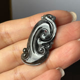 Icy A-Grade Black Jadeite Ruyi Pendant No. 172719