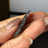 Icy A-Grade Black Jadeite Ruyi Pendant No. 172719