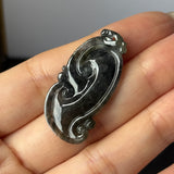 Icy A-Grade Black Jadeite Ruyi Pendant No. 172719