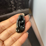 Icy A-Grade Black Jadeite Ruyi Pendant No. 172719