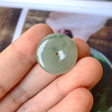 A-Grade Natural Bluish Green Floral Jadeite Donut Pendant No.172166