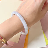 54mm A-Grade Natural Light Lavender Green Jadeite Traditional Round Slim Cut Bangle No. 152212