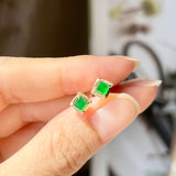 Icy A-Grade Natural Imperial Green Jadeite Earring Studs (Princess Charlotte) No. 180716