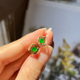 Icy A-Grade Natural Imperial Green Jadeite Earring Studs (Princess Belle) No. 180715