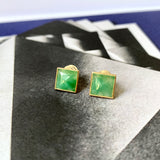 A-Grade Natural Green Jadeite Square on Square Jacket Earring Studs No.180734
