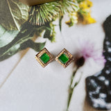 SOLD OUT: Icy A-Grade Natural Imperial Green Jadeite Earring Studs (Princess Diana) No. 180717