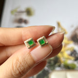 SOLD OUT: Icy A-Grade Natural Imperial Green Jadeite Earring Studs (Princess Diana) No. 180717