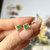SOLD OUT: Icy A-Grade Natural Imperial Green Jadeite Earring Studs (Princess Diana) No. 180717