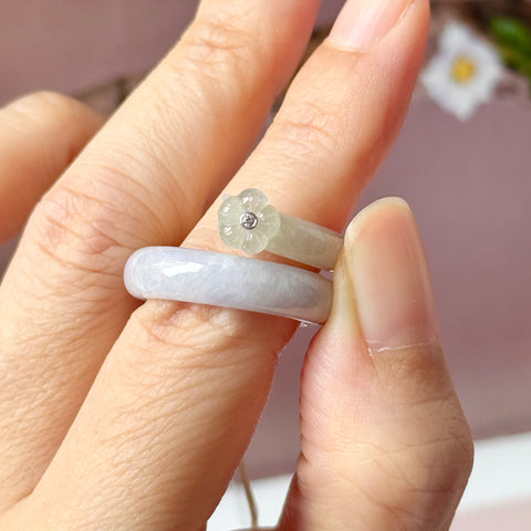 17.4mm A-Grade Natural Light Lavender Jadeite Abacus Ring Band No.162540