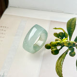 20.3mm A-Grade Natural Light Greenish Blue Jadeite Saddle Loaf Ring Band No.162544