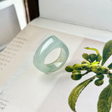 20.3mm A-Grade Natural Light Greenish Blue Jadeite Saddle Loaf Ring Band No.162544
