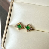 SOLD OUT: Icy A-Grade Natural Imperial Green Jadeite Earring Studs (Princess Diana) No. 180717