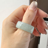 20.3mm A-Grade Natural Light Greenish Blue Jadeite Saddle Loaf Ring Band No.162544