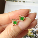 Icy A-Grade Natural Imperial Green Jadeite Earring Studs (Princess Ariel) No. 180718