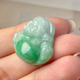 A-Grade Natural Moss On Snow Jadeite Buddha Pendant No.172723