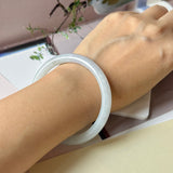 55.2mm A-Grade Natural Light Lavender Green Jadeite Traditional Round Slim Cut Bangle No. 152219