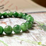 10.5mm A-Grade Natural Imperial Green Jadeite Beaded Bracelet No.190229