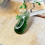 Icy A-Grade Dark Green Jadeite Ruyi Pendant No. 172730