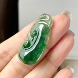 Icy A-Grade Dark Green Jadeite Ruyi Pendant No. 172730