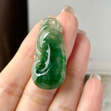 Icy A-Grade Dark Green Jadeite Ruyi Pendant No. 172730