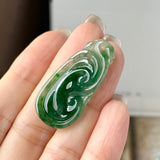 Icy A-Grade Dark Green Jadeite Ruyi Pendant No. 172730