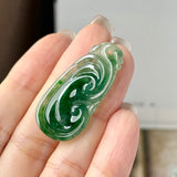 Icy A-Grade Dark Green Jadeite Ruyi Pendant No. 172730