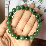 10.5mm A-Grade Natural Imperial Green Jadeite Beaded Bracelet No.190229